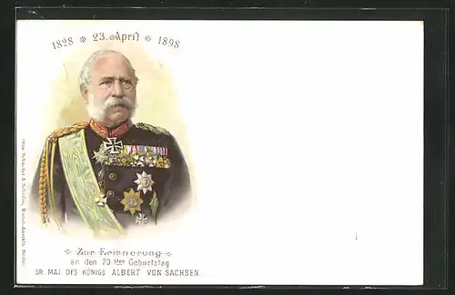 Lithographie König Albert von Sachsen zum 70. Geburtstag am 23. April 1898