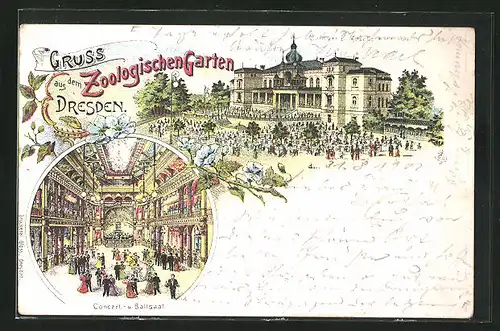 Lithographie Dresden, Zoologischer Garten, Restaurant Concert und Gesellschaftshaus