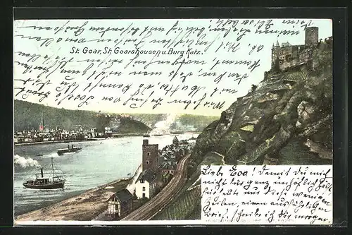 AK St. Goar / Rhein, Burg Katz & Ortsansicht