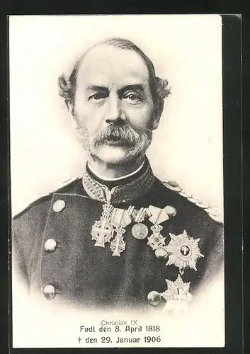 AK Portrait König Christian IX. von Dänemark 1818-1906, in Paradeuniform mit Orden