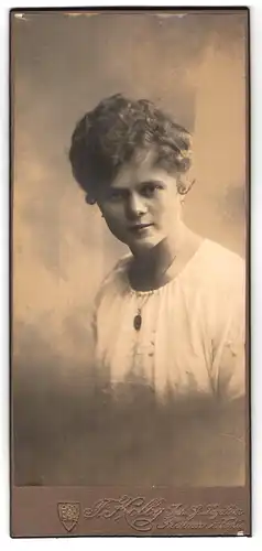 Fotografie F. Kolby, Plauen i. V., Rädelstrasse 1, Portrait junge Dame mit zeitgenössischer Frisur
