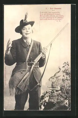 AK Erfreuter Jäger mit Gewehr, Jagdhumor