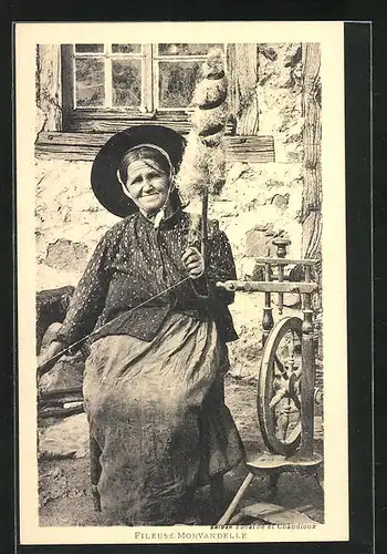 AK Burgund / Bourgogne, Dame mit grossem Hut am Spinnrad