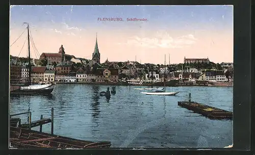 AK Flensburg, Schifbruske mit Blick auf die Stadt