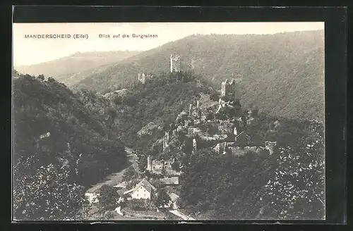 AK Manderscheid /Eifel, Blick auf Ort und Burgruinen