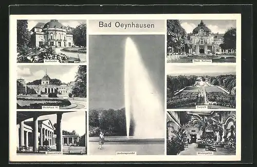 AK Bad Oeynhausen, Ansichten vom Jordanssprundel, dem Staatl. Kurhausdem Kurtheater etc.