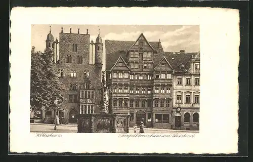 AK Hildesheim, Tempelherrenhaus und Wedekindhaus sowie Brunnen