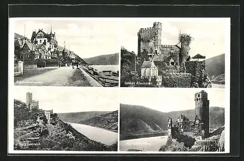 AK Assmannshausen, Burgansichten Rheinstein, Ehrenfels und Sonneck