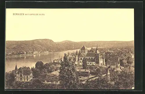 AK Remagen, Blick auf Kirche und Erpeler Berg