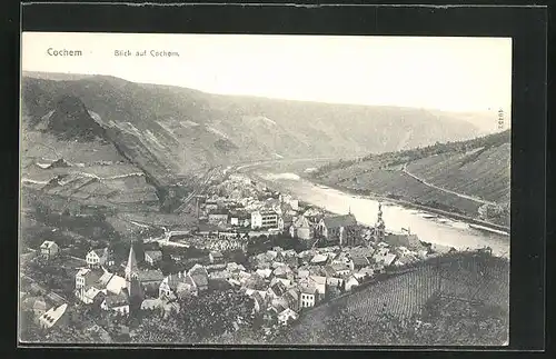 AK Cochem, Blick auf Ort und Weingüter