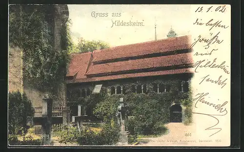 AK Hildesheim, Dom-Kreuzgang und 1000jähriger Rosenstock