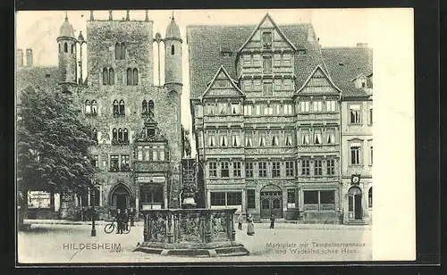 AK Hildesheim, Marktplatz mit Tempelherren- und Wedekindhaus