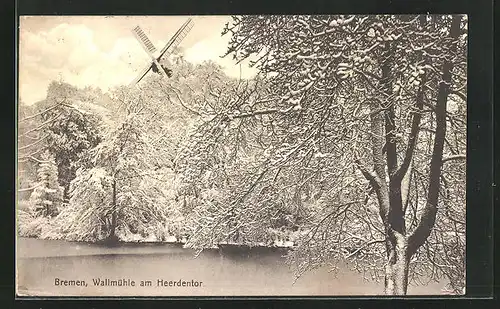 AK Bremen, Wallmühle am Heerdentor im Schnee
