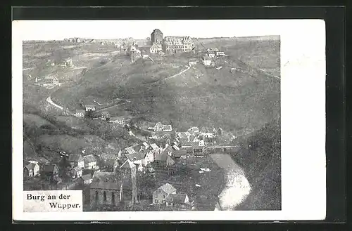 AK Solingen-Burg, Ansicht vom Ort mit Burg und Wupper