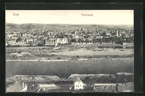 AK Trier, Blick über die Mosel auf die Stadt