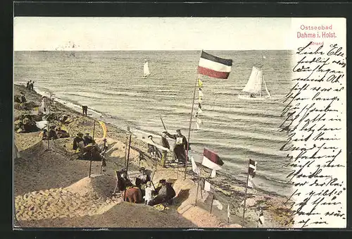 AK Dahme i. Holst., Strandverkäufer und Sandburgen