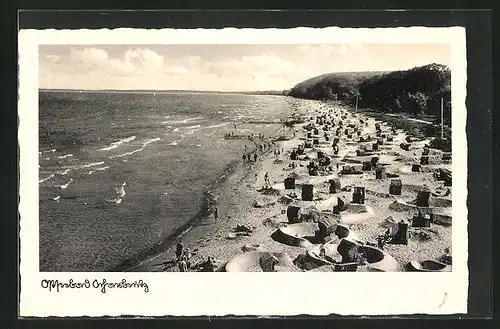 AK Scharbeutz, Blick auf Strand und Sandburgen aus der Vogelperspektive