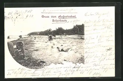 AK Scharbeutz, Augustusbad mit überwiegend verlassenen Strandburgen