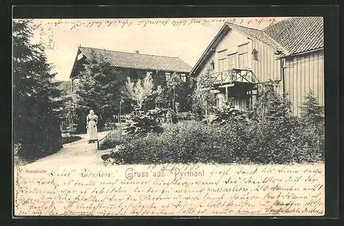AK Pyrmont, Gasthaus Sennhütte und Frau