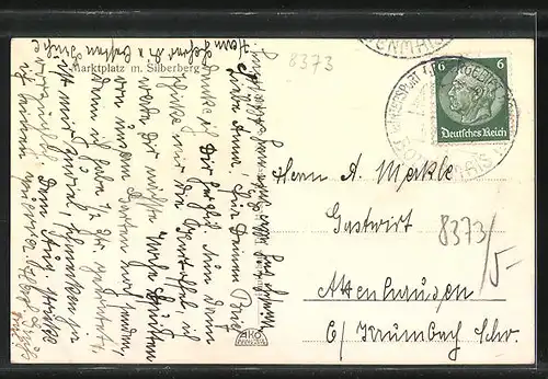 AK Bodenmais / Bay. Ostmark, Strassenpartie mit Kirchturm