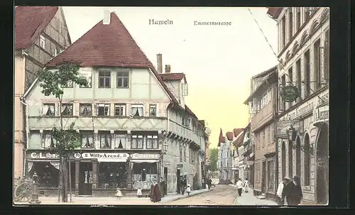 AK Hameln, Emmernstrasse mit Gasthaus und Geschäften