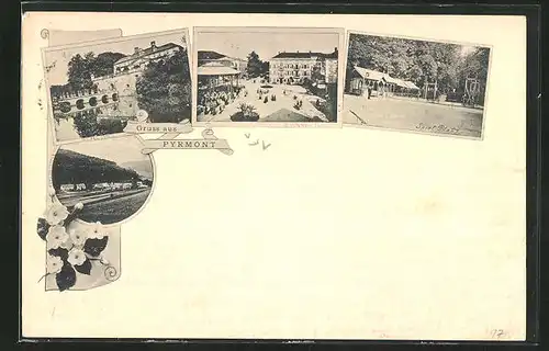 AK Pyrmont, Schloss, Brunnen Platz, Spiel Platz