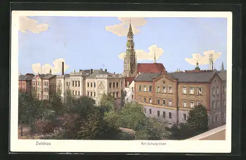 AK Zwickau, Strasse am Schulgraben