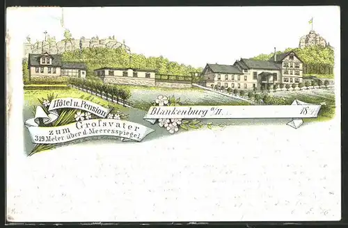 Vorläufer-Lithographie Blankenburg a / H., 1894, Hôtel und Pension zum Grossvater