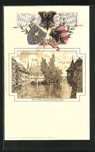 Passepartout-Lithographie Nürnberg, An der Museumbrücke, Wappen