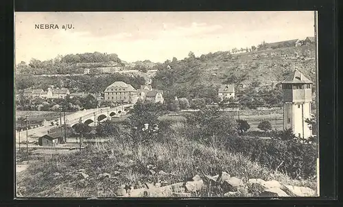 AK Nebra a. U., Blick auf den Ort mit Brücke