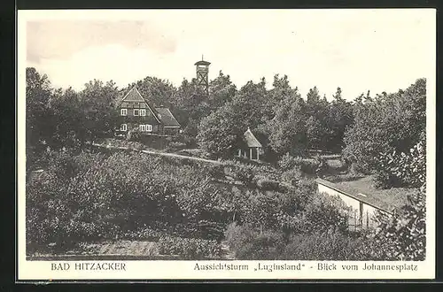 AK Bad Hitzacker, Aussichtsturm Luginsland, Blick vom Johannesplatz