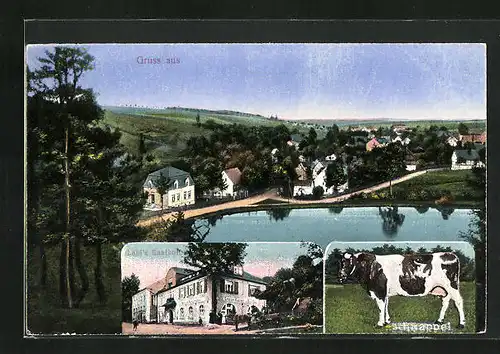 AK Kuhschnappel, Lahl`s Gasthof, Kuh, Teilansicht