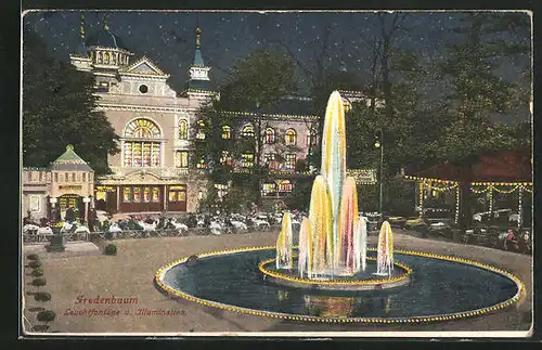 AK Dortmund, Café Fredenbaum mit Leuchtfontäne und Illumination