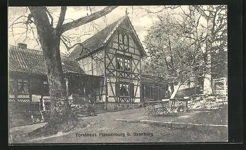 AK Ilsenburg i. Harz, Gasthof Forsthaus Plessenburg mit Aussengastronomie