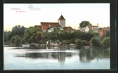 AK Preetz, Blick auf den Kirchsee mit Kirche