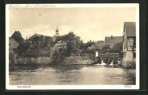 AK Walsrode, Kolkpartie, Kirche, Häuser, Brücke