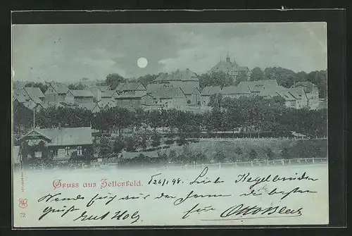 Mondschein-AK Zellerfeld i. Harz, Ortsansicht mit Kirche