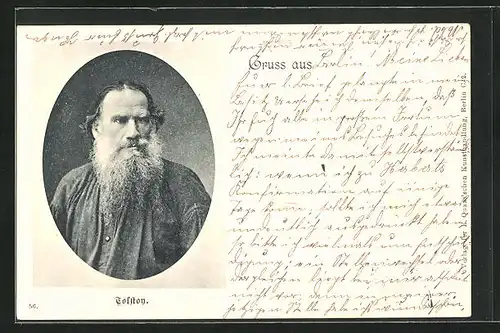 Passepartout-AK Portrait Schriftsteller Leo Tolstoi mit Bart in Bauernkluft