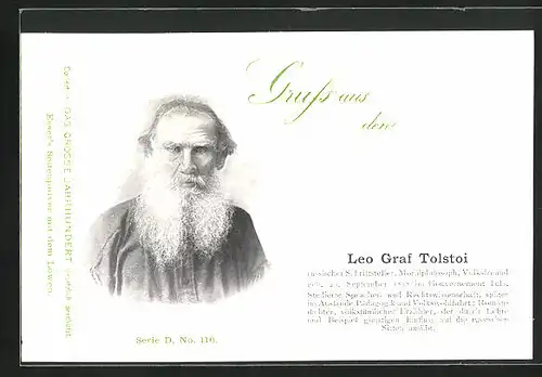 AK Portrait Schriftsteller Leo Graf Tolstoi mit Bart im Bauernhemd