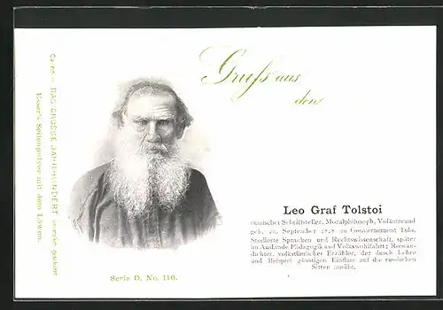 AK Portrait Schriftsteller Leo Graf Tolstoi mit Bart im Bauerngewand