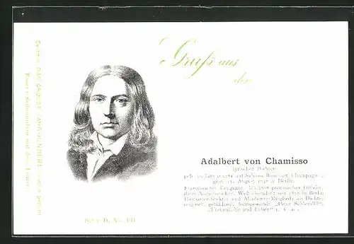 AK Portrait Schrifsteller Adalbert von Chamisso mit gewelltem Haar