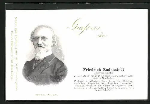 AK Portrait Dichter Friedrich Bodenstedt mit Brille und Bart im Anzug