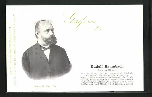 AK Portrait Dichter Rudolf Baumbach im Anzug mit Querbinder
