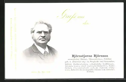 AK Portrait Dichter Björnstjerne Björnson mit Brille im Anzug