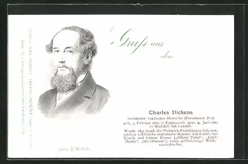 AK Portrait Schrifsteller Charles Dickens mit Bart im Anzug