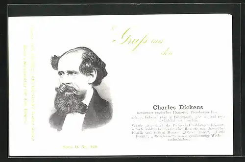 AK Portrait Schrifsteller Charles Dickens mit Bart im Anzug