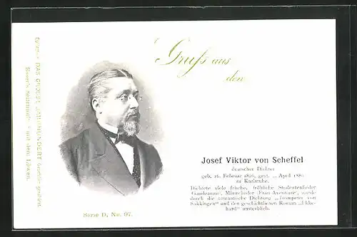 AK Portrait Dichter Josef Viktor von Scheffel mit Bart und Brille im Anzug