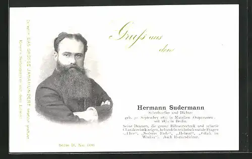 AK Portrait Schriftsteller Hermann Sudermann mit Vollbart im Anzug