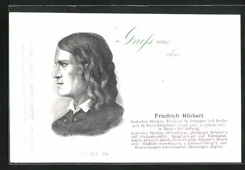 AK Portrait Dichter Friedrich Rückert mit gelocktem Haar