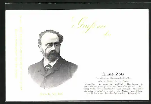 AK Portrait Romanschriftsteller Émile Zola mit Brille im Anzug